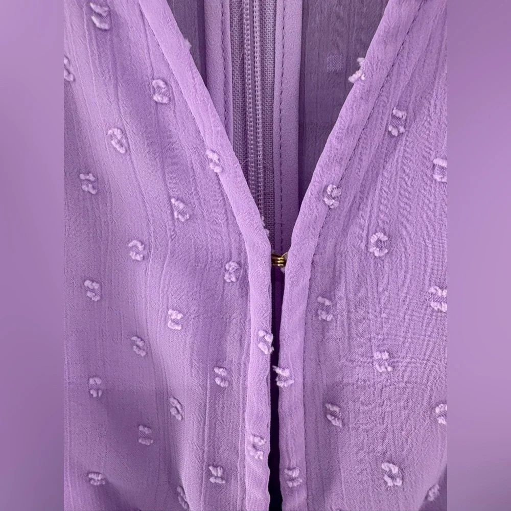 For Love And Lemons Tarta Long Sleeve Mini‎ Dress Swiss Dots Purple Medium